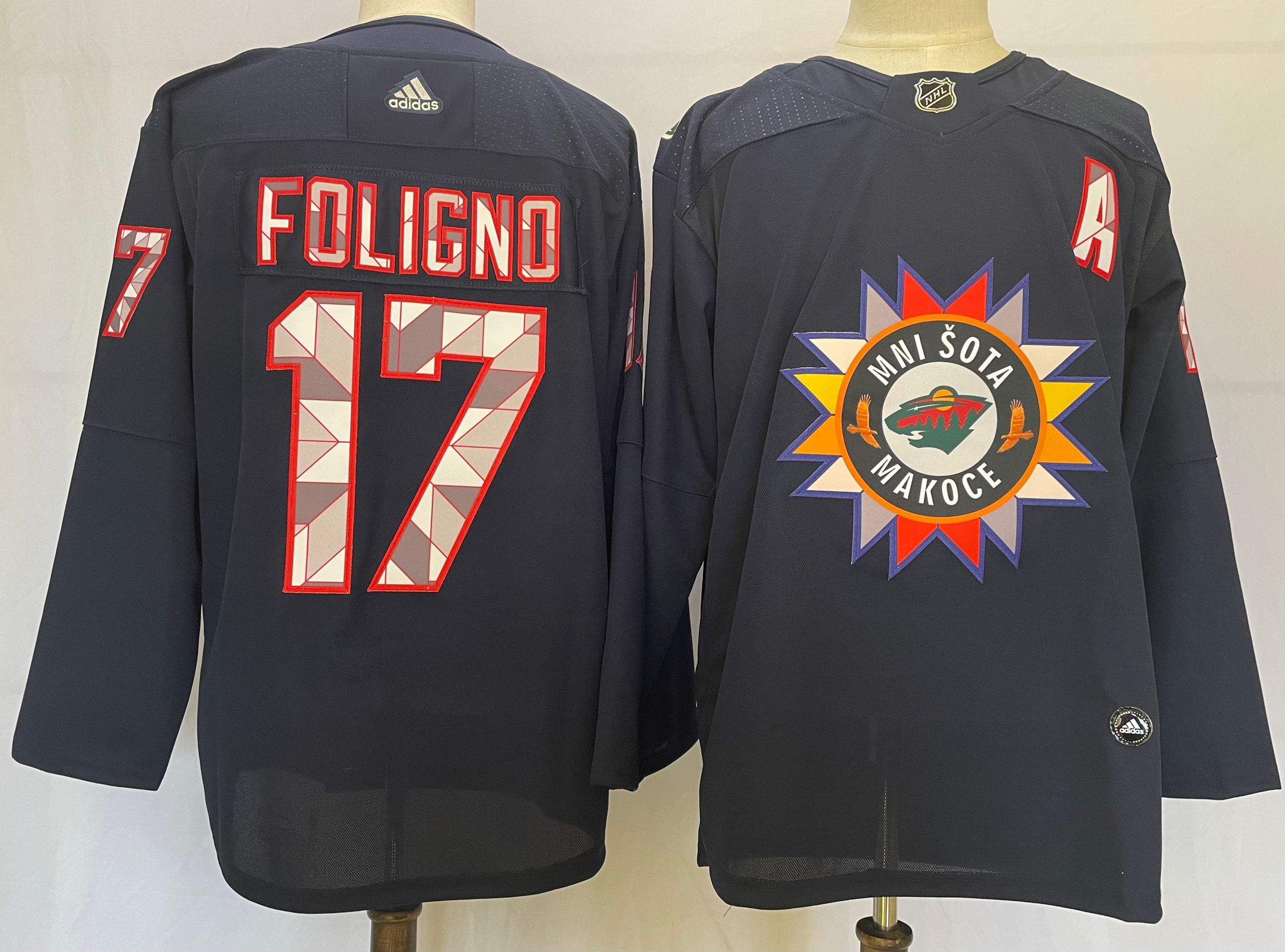 Men Minnesota Wild #17 Foligno Blue New 2022 Adidas NHL Jersey